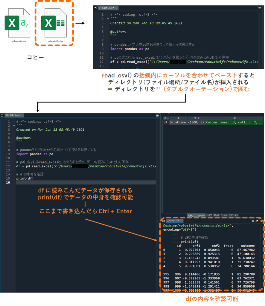 Python Csv Excelデータの読み込み ファイルの保存 図解 ロバストな妻